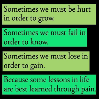 hurt fail lose; grow succeed gain: lessons & pain